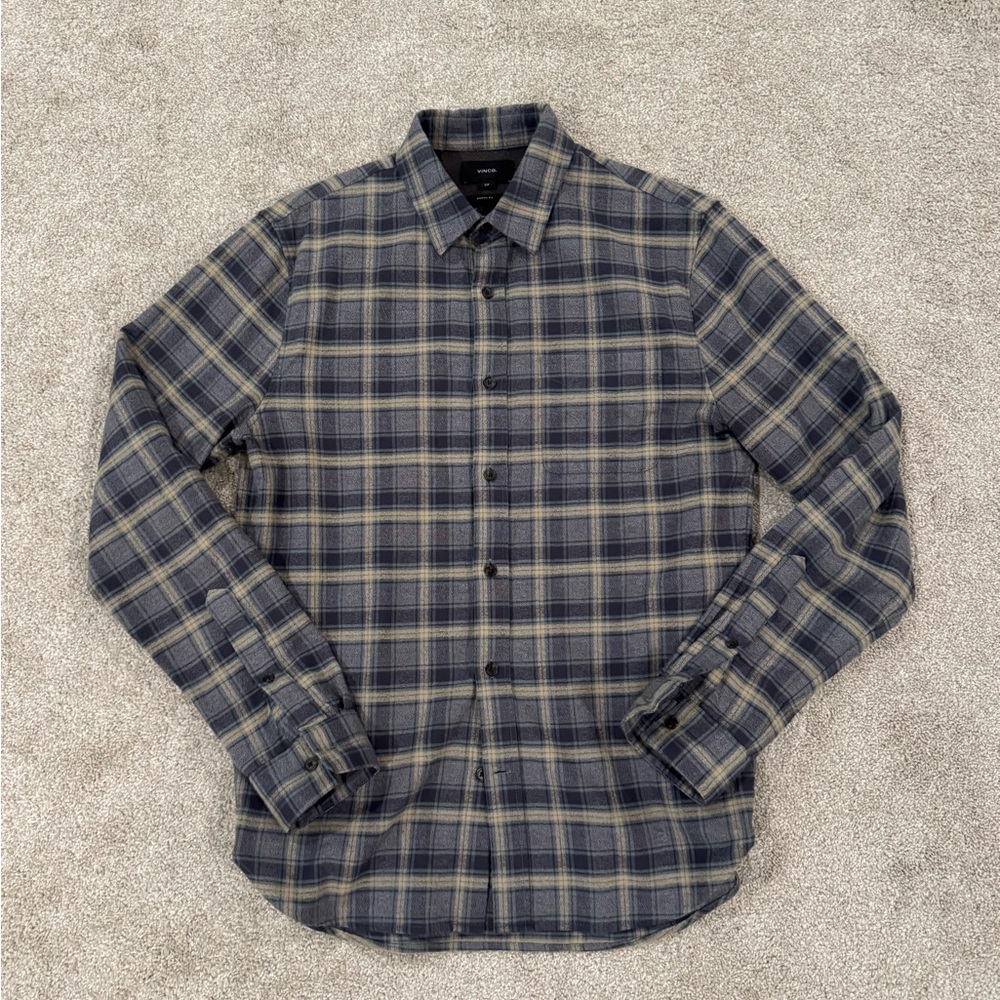 Vince Men's Plaid Shirt - Gray and Blue